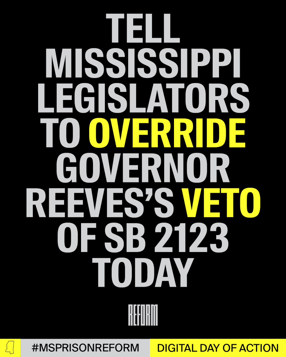 rechpauline's tweet photo. URGENT: MS lawmakers can still pass SAFE+SMART prison reform this year! Email https://t.co/fueQ7Eyd0n & tell them to override Gov. Reeves's veto of #SB2123 TODAY! SHARE this post&TAG YOUR FRIENDS to help us achieve JUSTICE for all #MSPrisonREFORM #SB2123 #MSLeg #Solutionist https://t.co/qLhSMeA7kv