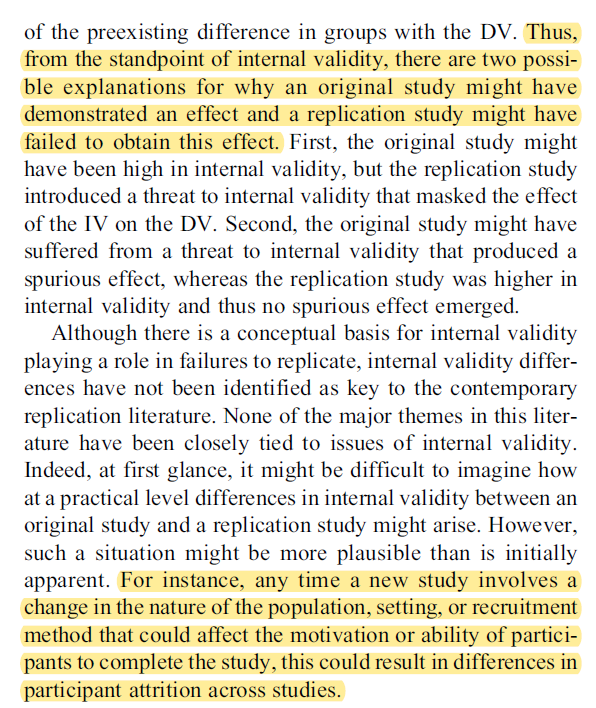 ...bc the replication attempt is different than the original, it's more likely that the replication study effed up. The next paragraphs discuss how online studies are less valid in this respect than OG lab studies. So, the replicators more likely did something wrong, not me. 8/