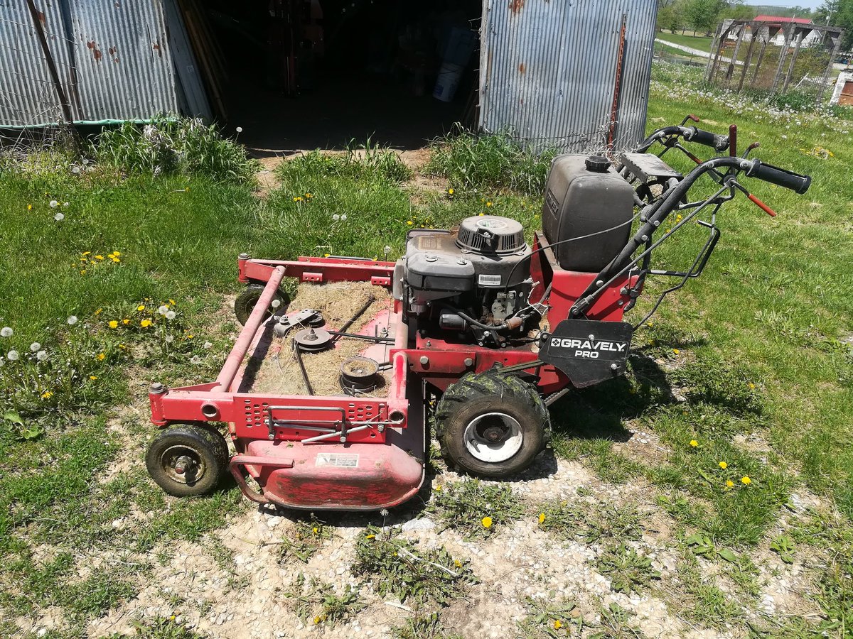 It's a beautiful Saturday afternoon in Northwest Missouri. I'm sitting shirtless in the shade, having spent much of my day mowing grass with my old commercial walk-behind mower. Over 10,000 steps. 14 hp rope start Kawasaki, Gravely.I bought it in my 50s, for my health.