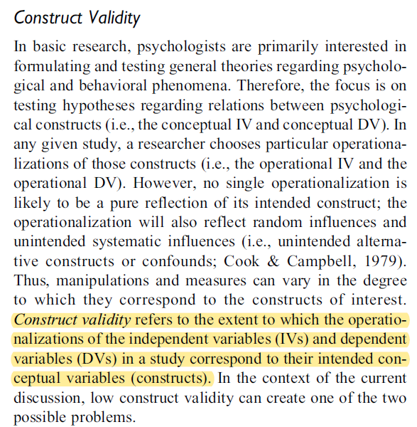 Next up, construct validity. A massive problem in psychology given the nature of the unobservable things we try to study. Let's see what they have to say here. Hypothesis (haven't read past here yet): that older studies have better construct validity than newer studies? 10/