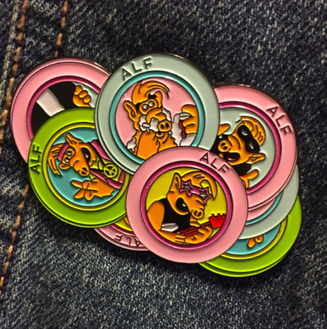 The Simpsons once made a joke about ALF pogs, and now, on Etsy, you can buy actual ALF pogs. And ALF pog enamel pins.