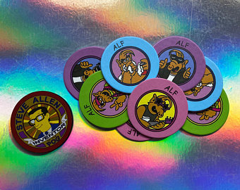 The Simpsons once made a joke about ALF pogs, and now, on Etsy, you can buy actual ALF pogs. And ALF pog enamel pins.