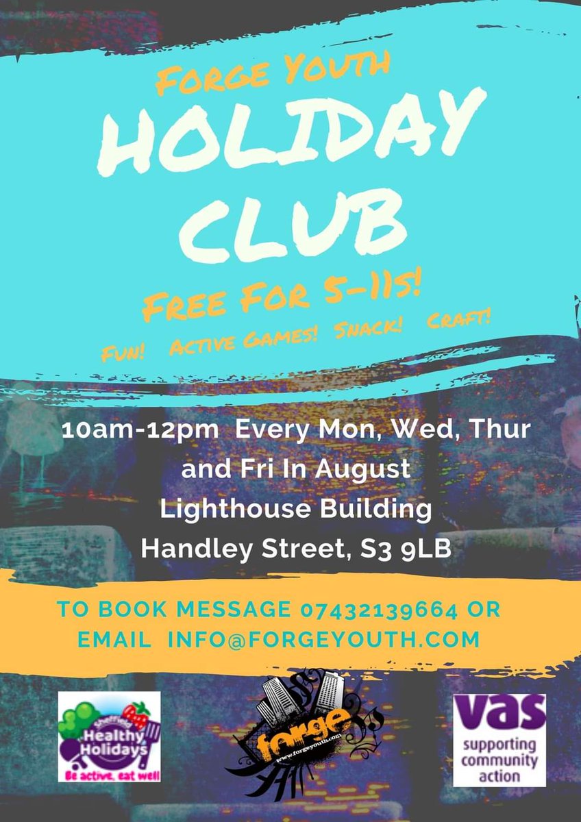 Forge Youth are part of Healthy Holidays! We have activities in Burngreave over August for 5-11s! <a href="/RockChristianC/">Rock ChristianCentre</a> <a href="/soarcommunity/">SOAR 🍊</a>