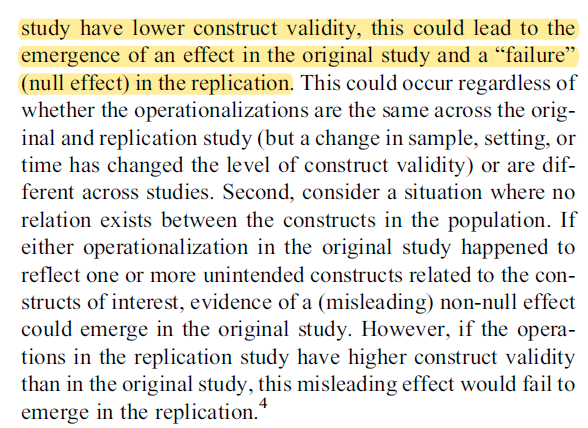 More balanced than I anticipated based on the previous two! Measurement and lack of psychometric testing is a big problem. Also they mention that using the same exact measure from an old study may not be culturally relevant anymore in a replication.11/