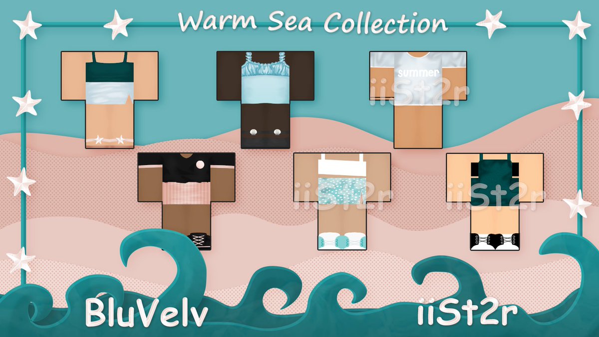iiStarRblx's tweet image. 🌊WARM SEA COLLECTION🌊
Collab with @RBLXBluVelv

All designs are linked below!

Background made by @RBLXBluVelv 💕🐚
#roblox #robloxcollab #robloxclothing