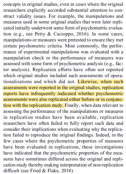 The burden seems to be put on the replicators that THEY must do all the work to prove that the original under-reported, made-for-this-JPSP-study measure is valid. How many papers from 15 years ago report the level of info now required of papers and replications? 13/