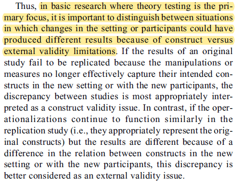 Counter: Authors usually assume unless stated, that te effects will generalize. If they thought otherwise theyd explicitly state so. But they don't bc their verbal theory offers no predictions. But when a replication fails it's bc of external validty problems -- your problem. 15/