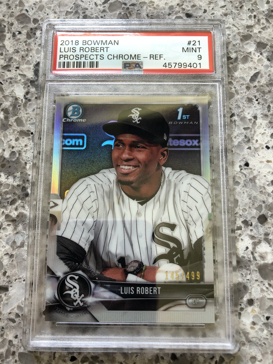 Next 9 was this 2018 Luis Robert 1st Bowman Chrome Refractor /499! (I still think this card deserves a 10! It’s incredibly clean)Special thanks to  @EKLokken for trading me this card awhile back. If you’re not following him, DO IT!