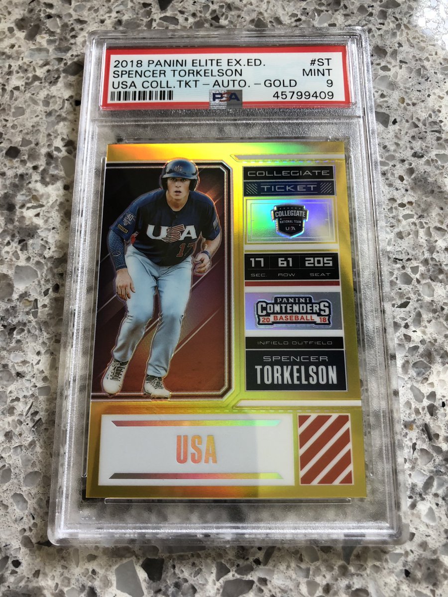 First let’s get the 9’s out of the way! #1 Overall Pick - Spencer Torkelson Contenders Gold 10/10! I’m not sure if PSA messed up the description or not, but this card is not an auto but says it is. Interesting  eBay 1/1! 