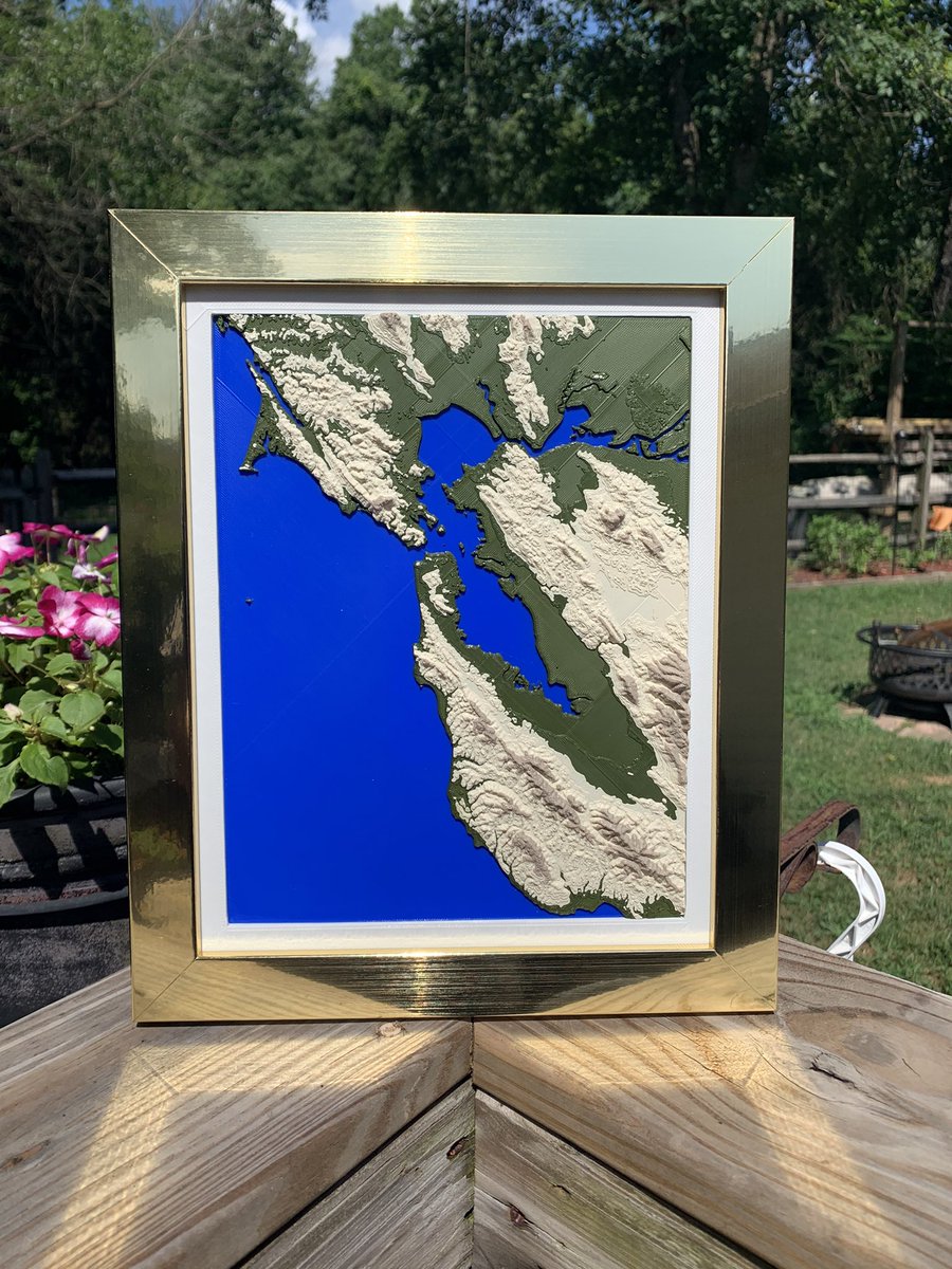 3DPrintedToday's tweet photo. #SanFrancisoBay looking fabulous in #gold don’t you agree?! #TopographicMap #3DPrinting #Califonia #SanFrancisco #Oakland #Napa #SiliconValley #Cupertino #SanMateo #SanJose #SanRafael #MountainView #Petaluma   https://t.co/IVpx1h7Snm https://t.co/9l6Hf1TBOh