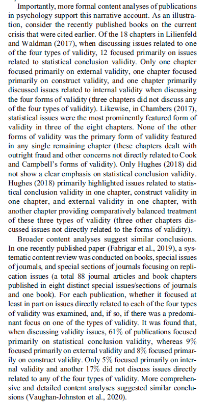 A big point they make is that most replication focus is on statistical conclusion validity = power, QRPs, etc.But, if you don't have adequate power & transparent practices, what's even the point? It seems like stat conclusion validity is necessary for anything else.19/