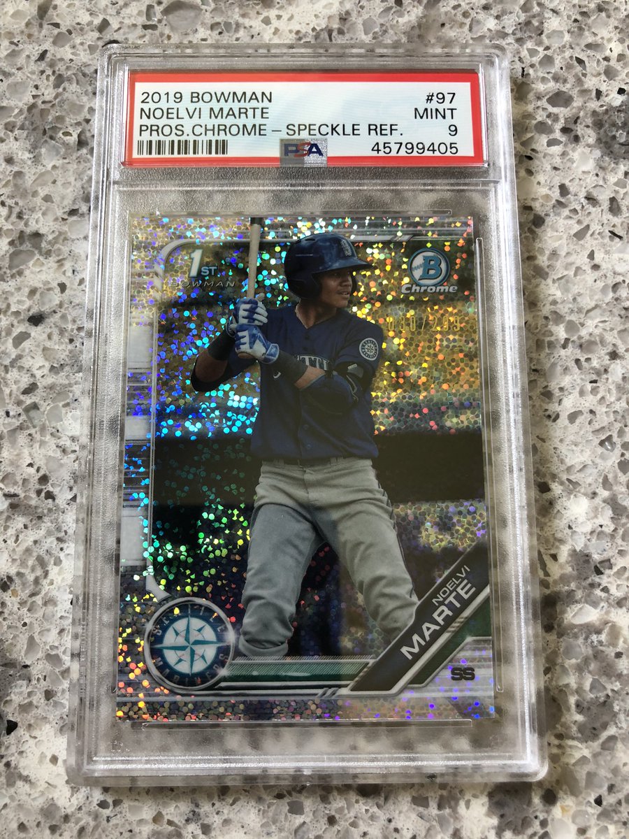 The last 9 I received was this Noelvi Marte 1st Bowman Speckle /299. I pulled this myself from a pack so that makes it extra special