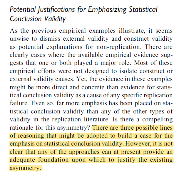 Here they try to show how might an unbalanced focus on statistical conclusion validity might be justified, but they definitely disagree. 20/