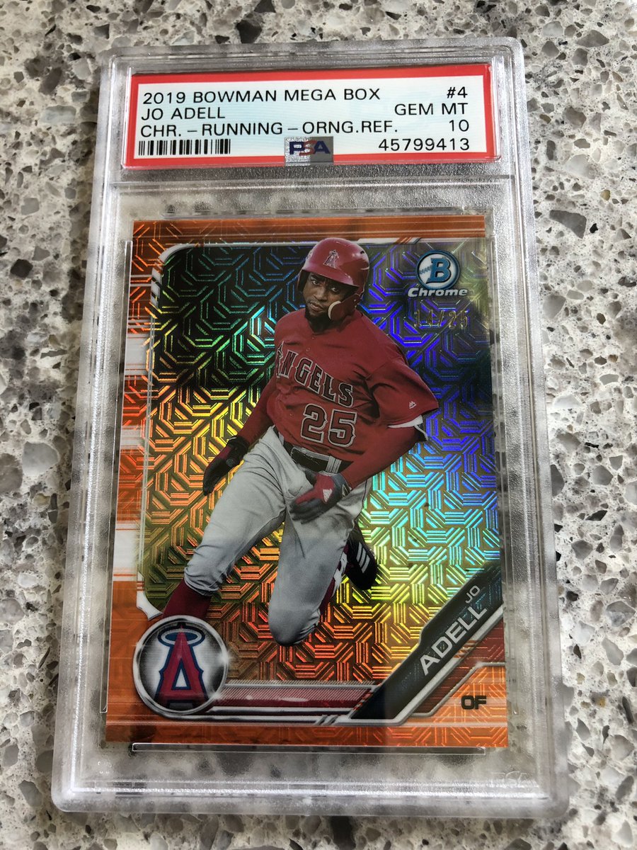 And another Jo Adell! This one is Orange Mega Box Refractor /25! I purchased this card on eBay last year. While not always the case there are cards out there for sale on eBay that get good grades :)