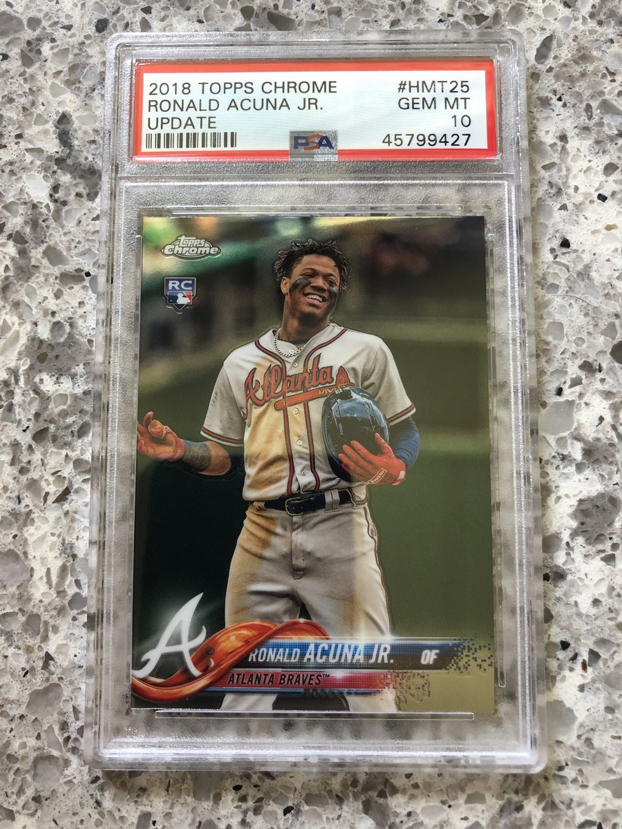 Final 2 of the submission! 2018 Topps Chrome Update Rookie of Acuna! I have 4-5 of these raw that I pulled myself. All are clean but I sent in the one that I considered the best. Worked out well 