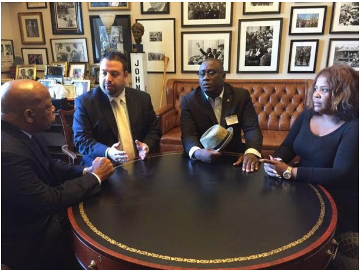 Congressman  @MarioDB on Jan 22, 2015 tweeted the image of American civil rights icon  @RepJohnLewis seated at a table with Cuban dissidents, Jorge Luis García Pérez Antúnez & Yris Tamara Pérez Aguilera, remarking "What a historic moment: 3 civil & human rights heroes meeting." 42/