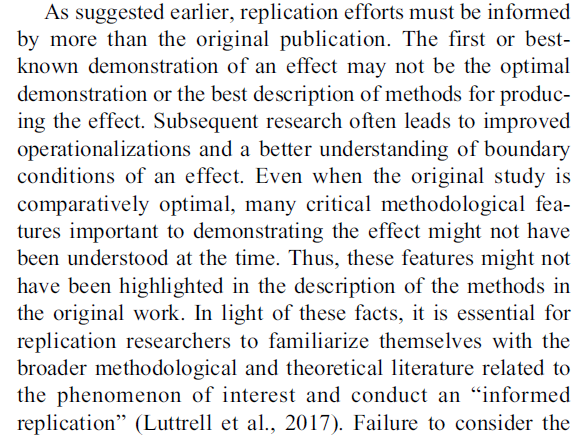 Replicators need to do better to really understand the complex original studies. Big lab replication efforts undermine other forms of validity and aren't knowledgeable enough of the original work.24/