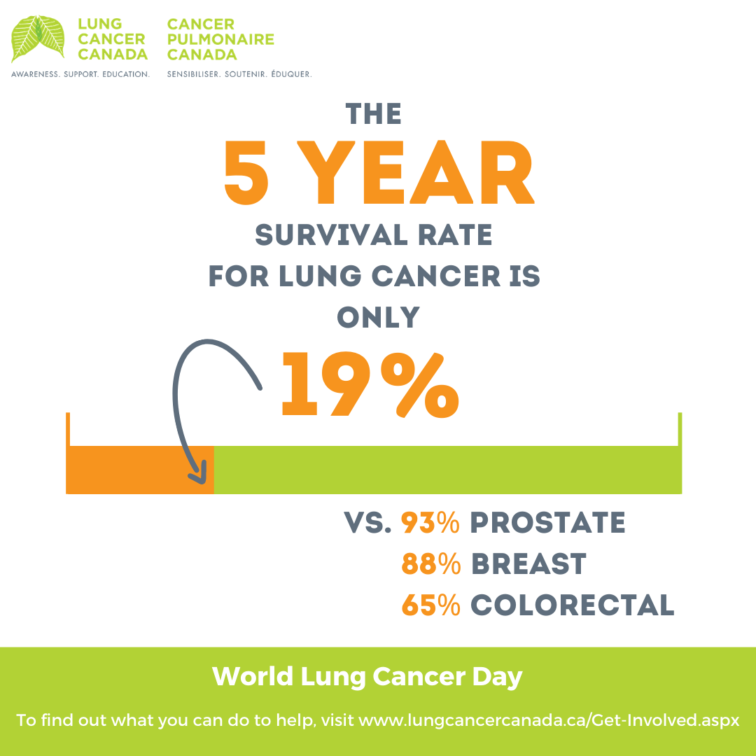 LungCancer_Can's tweet photo. The 5 year survival rate of lung cancer is significantly lower than other cancers. See what you can personally do this World Lung Cancer Day by visiting https://t.co/sg9TfNcW6W. #HopeUnites #WorldLungCancerDay #LungCancerCanada #LCC https://t.co/N7cb8kjCrU