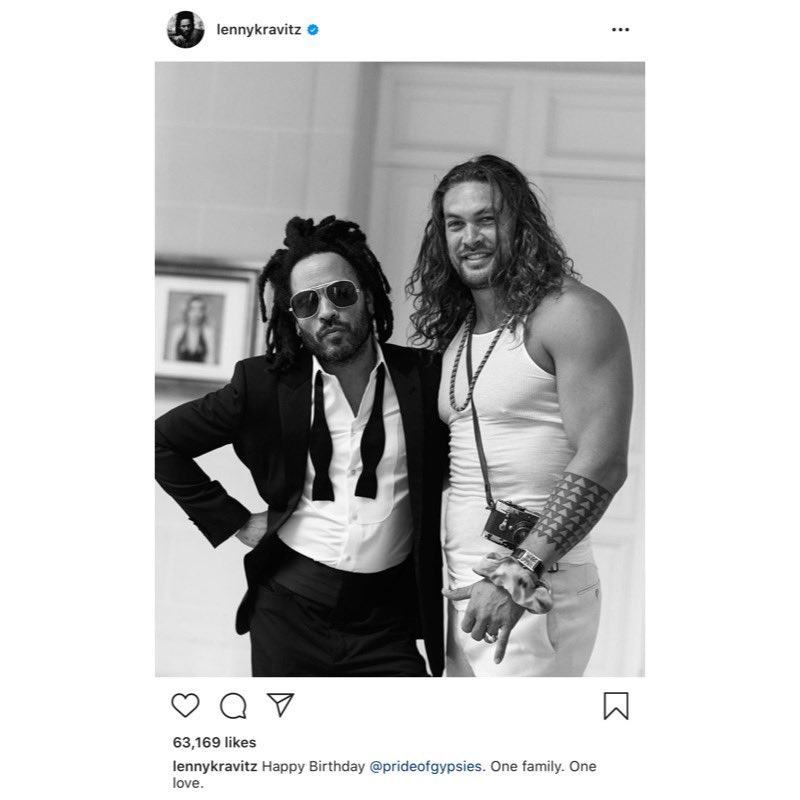 Yashar Ali 🐘 on X: Lenny Kravitz posted this to celebrate Jason Momoa's  birthday today. Jason is married to Lenny's ex-wife Lisa Bonet. 👀👀👀   / X