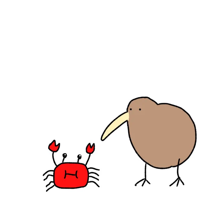 カニと交差するキーウィ 