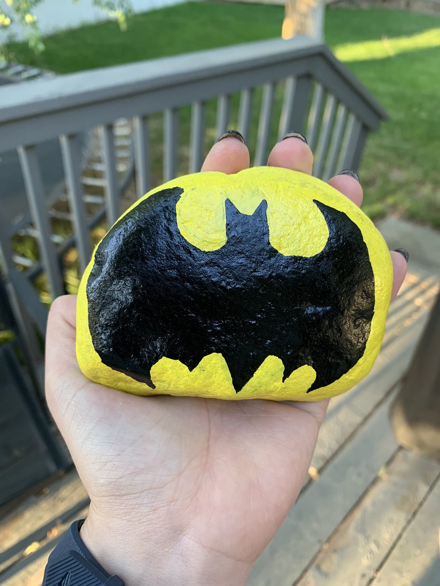 MeganMabey's tweet photo. My Batman rock. 🦇 #RockPainting #SLCRocks https://t.co/aagH86HzTp