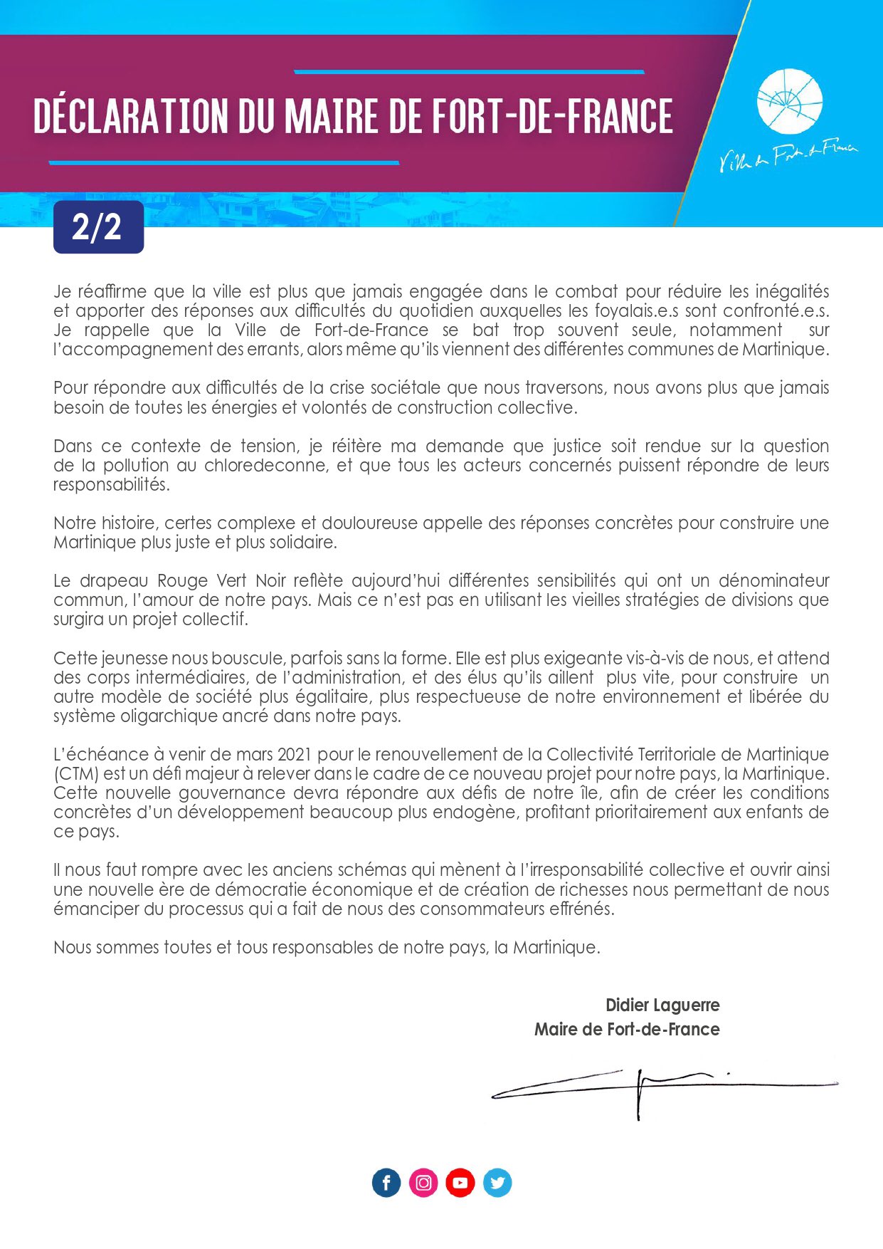 Didier Laguerre Declaration Du Maire De Fortdefrance T Co Gonfh1qquj Twitter