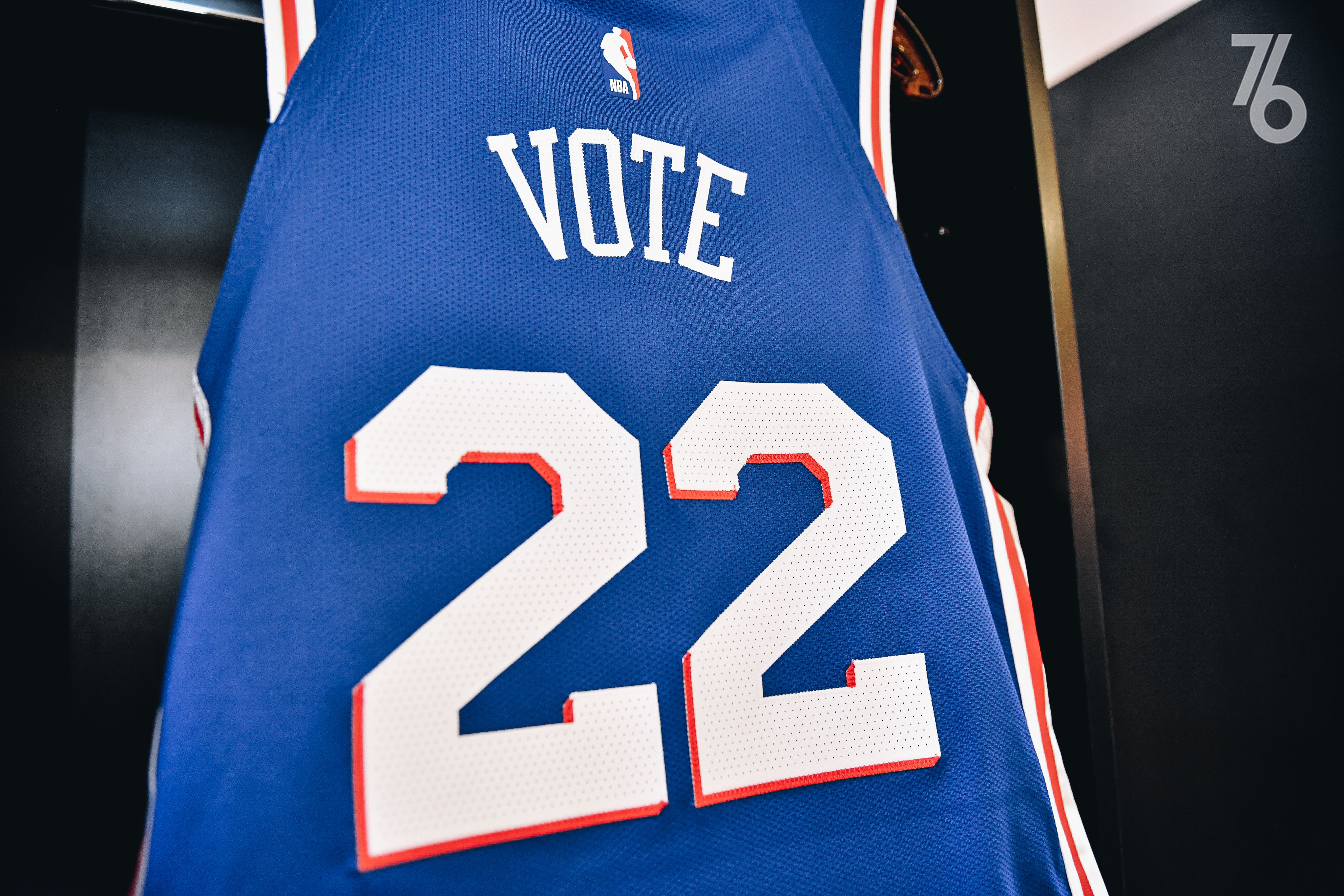 back of basketball jersey that reads "Vote."