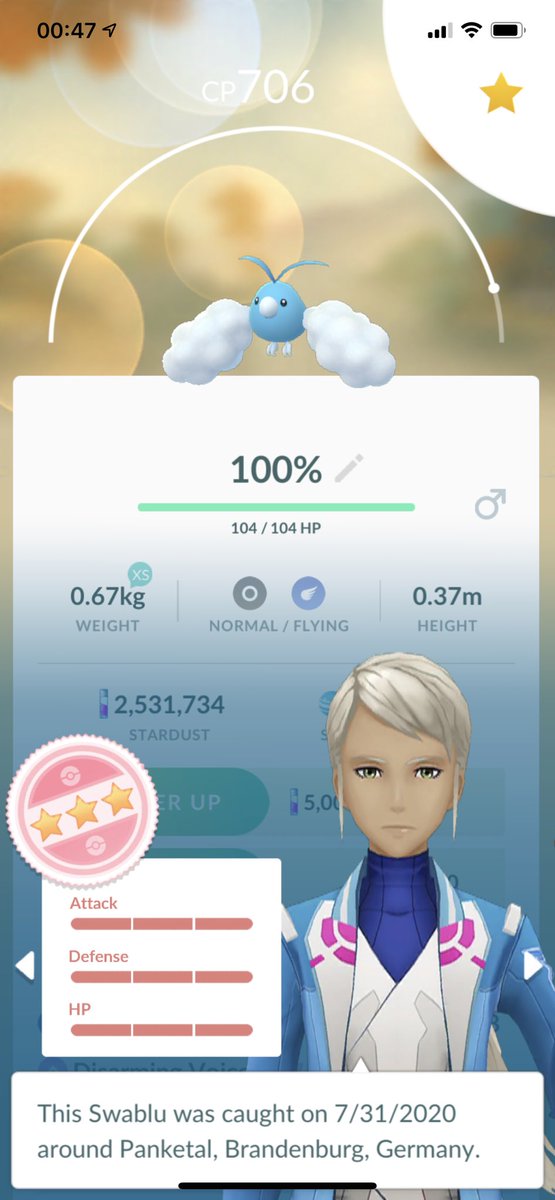 75Tl40x3's tweet photo. I just found a #HundoSwablu while sorting the days catches ... new one for me π #PokemonGo #Hundo https://t.co/aGf3fe3fvu