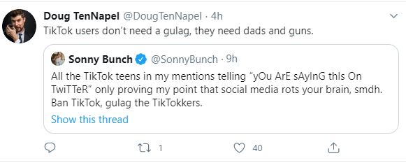 Doug suggests that TikTok users use guns to protect TikTok, or something while blowing his racist "fatherless" dog whistle again.