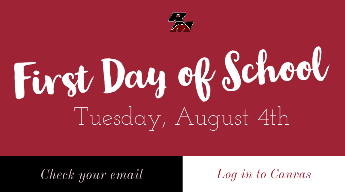 JulieMNau's tweet photo. Hey Red Mountain! The first day of school THIS Tuesday, August 4th. Start the day by checking your email, then log in to Canvas and find your first-period class for what to do. #standasone https://t.co/ahYPoPNIqv