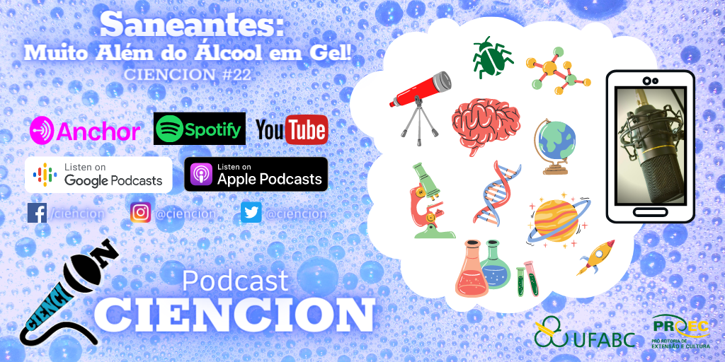 CienciON's tweet photo. Nossa conversa de Agosto é sobre a química de saneantes, com as doutoras Francine Fonseca (UFMG), Maria Lair Saboia (IFBA) e Caroline Gonçalves (UNILA)! 

Acompanhe o CienciON nas redes para não perder nada e ouça todos os episódios onde quiser!
https://t.co/lcONWuaRV7 https://t.co/WcuQh90naG