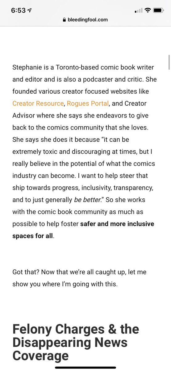 Anyway, we get to the article’s actual target: Stephanie Cooke. For the crime of being a woman in comics, Bleeding Fool is about to slander her name with a... “massive crime”.