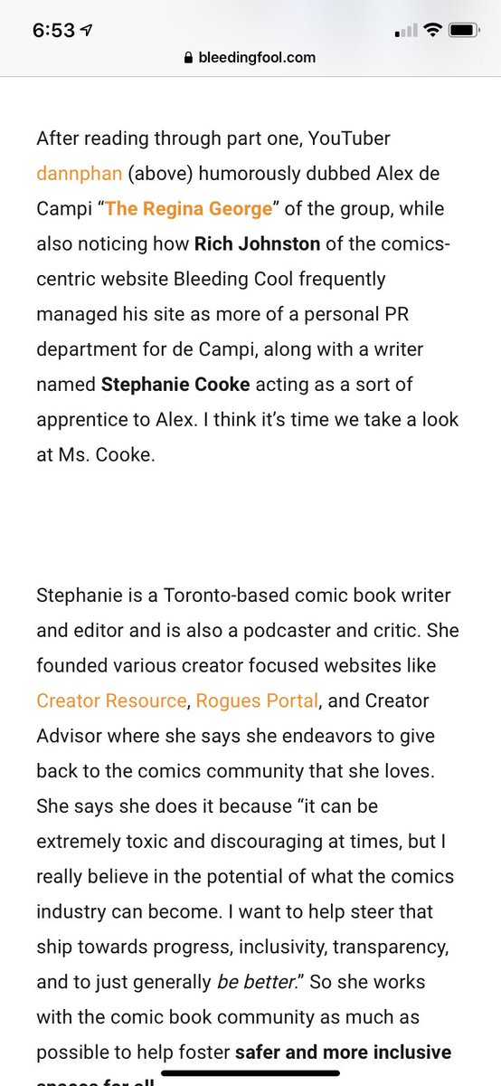 Anyway, we get to the article’s actual target: Stephanie Cooke. For the crime of being a woman in comics, Bleeding Fool is about to slander her name with a... “massive crime”.