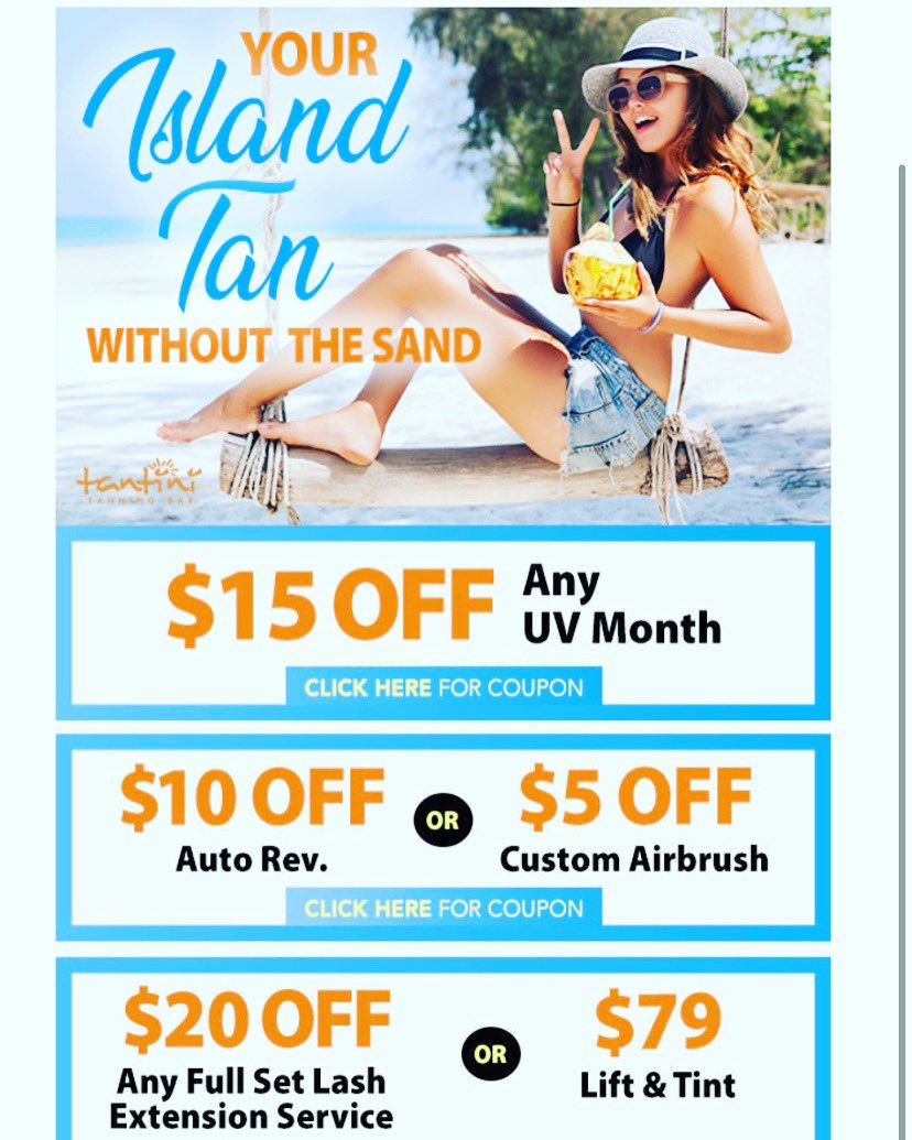 mytantini's tweet photo. The first day of August calls for new specials! ☀️ Stop in and get $15 OFF ANY single UV month 👙 #tantini #tanningbar #tanning #uvtanning #sunlesstanning #lashes #lashextensions https://t.co/FeBAZBSj96