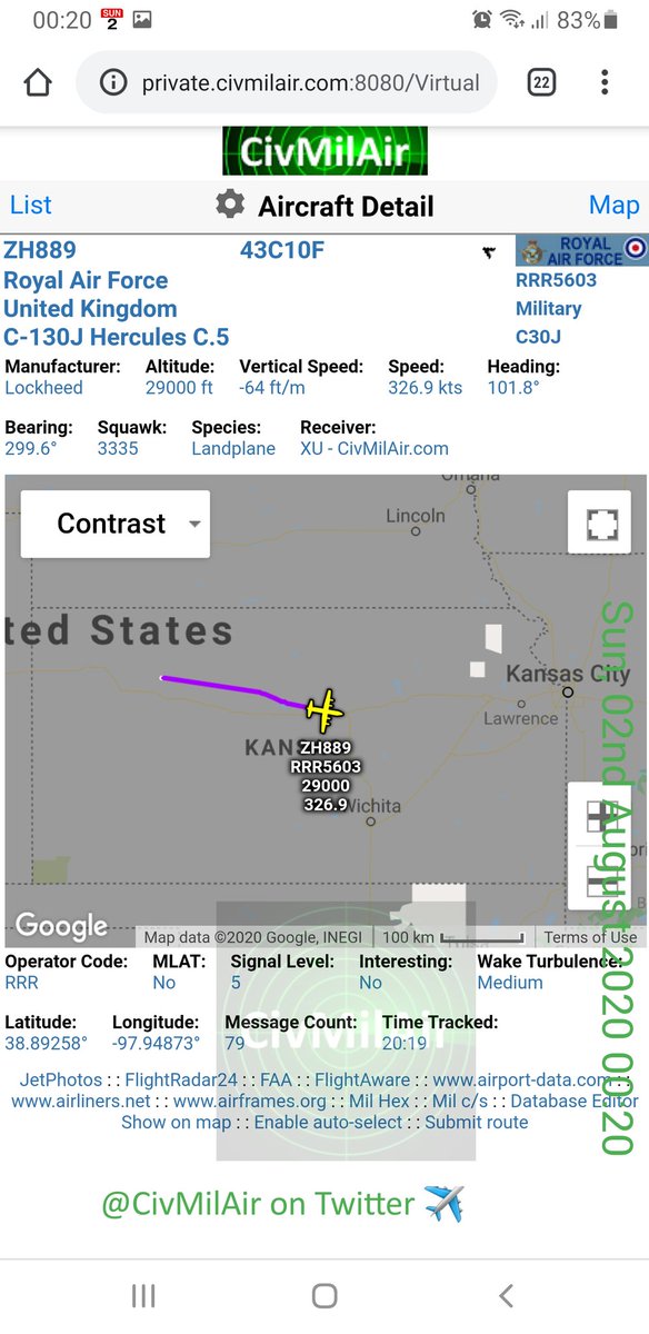 Civmilair 29 000ft Heading Over Kansas Royal Air Force C30j Hercules Zh8 Rrr5603