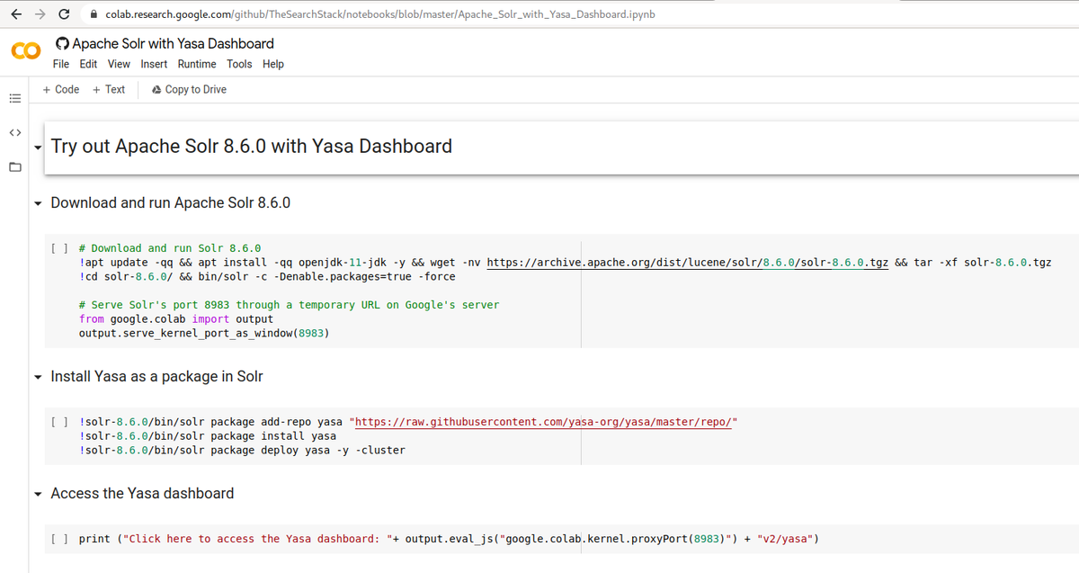 SearchScale (@searchscale) on Twitter photo Apache Solr 8.6.0 supports Yasa, a new admin UI by <a href="/kezhenxu94/">Ke</a> and <a href="/MarcusForPeace/">Marcus for Peace</a>.
Even if you don't have a Solr cluster, you can try out Yasa using this <a href="/GoogleColab/">Colaboratory</a> for a quick demo. colab.research.google.com/github/TheSear… Apache Solr 8.6.0 supports Yasa, a new admin UI by <a href="/kezhenxu94/">Ke</a> and <a href="/MarcusForPeace/">Marcus for Peace</a>.
Even if you don't have a Solr cluster, you can try out Yasa using this <a href="/GoogleColab/">Colaboratory</a> for a quick demo. colab.research.google.com/github/TheSear…