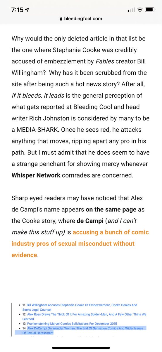 Incredibly, Bleeding Fool finds a conspiracy in the fact that the case (based entirely on a case of he said, she said, mind) was not reported on. Because... uh... Alex de Campi.Yes, that’s their entire reason for believing the case was censored.