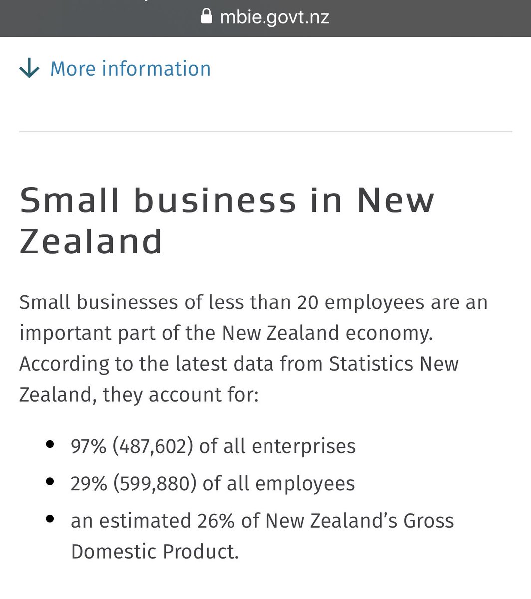 NZ small business is an enterprise employing less than 20 ppl. In 2019 small business constituted 97% of all enterprise in NZ & a quarter of NZ’s Gross Domestic Product. Stats NZ & MBIE; 487,602 businesses.