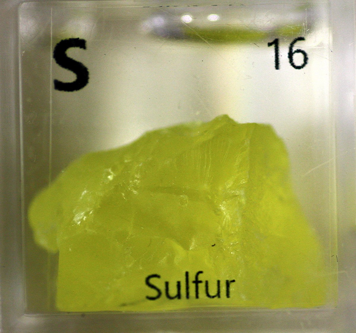 Sulfur  #elementphotos. White crystals are Selenite (CaSO4.2H2O), which curiously contains no selenium.