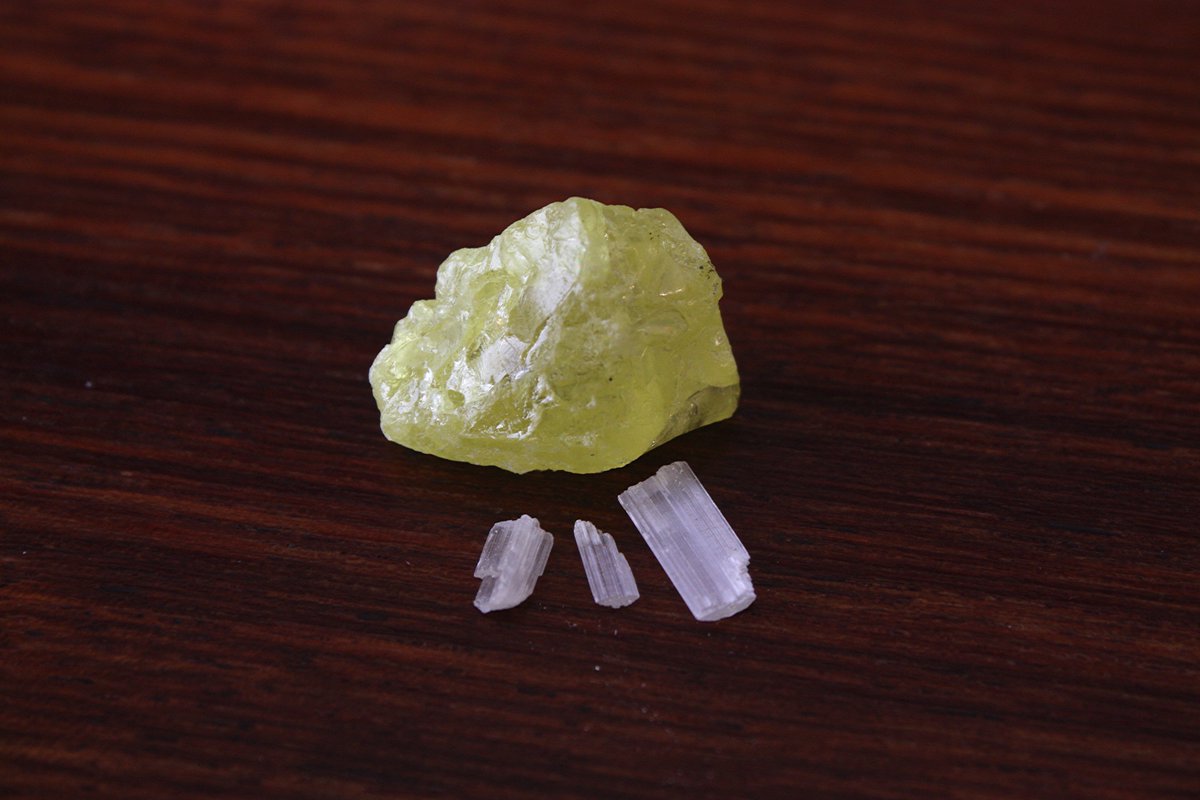 Sulfur  #elementphotos. White crystals are Selenite (CaSO4.2H2O), which curiously contains no selenium.