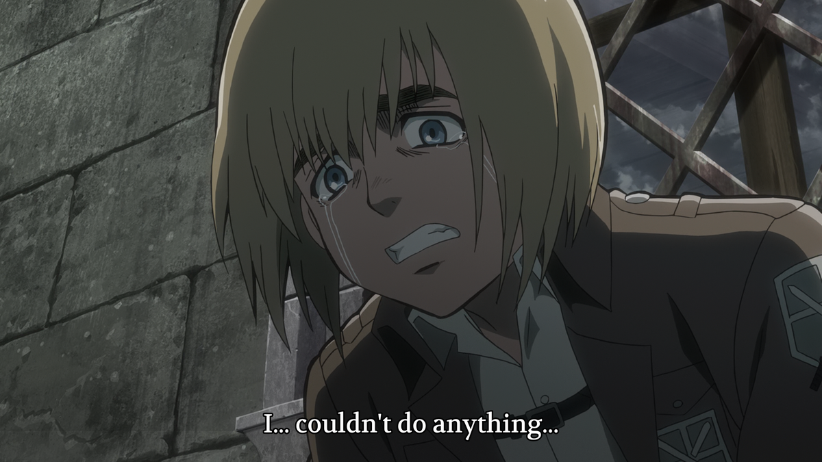At first, our characters are confronted with differing viewpoints on moving forward. Armin thinks he doesn& #39;t have the right to live because he& #39;s weak, as if this goes against the natural order of the world. He believes that the only reason he& #39;s alive is that he got saved by his..