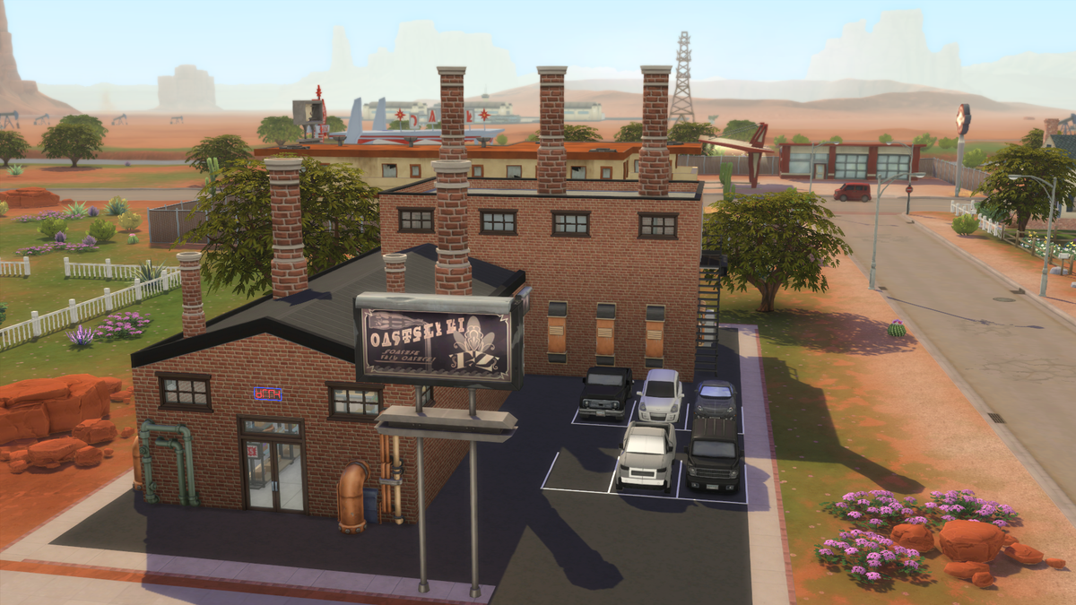 MurkMaestro's tweet photo. So I made a "juice fizzing" factory complete with a "nectar store" on the front half so you can make the fizzy drinks as well as sell them! #TheSims4 #ShowUsYourBuilds @SimsCreatorsCom Playtested and available in the gallery: https://t.co/kKLmd5KMyB https://t.co/oCeQmTNlBT
