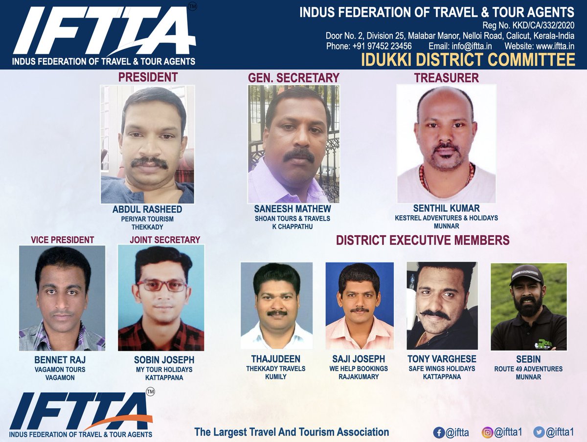 IFTTA1's tweet photo. Congratulations to new IFTTA IDUKKI DISTRICT COMMITTEE. We wish them great success in their new positions!
ട്രാവൽ ആൻഡ് ടൂറിസം മേഖലയിൽ ഒരുമയുടെ മുന്നേറ്റം.
Team #IFTTA - Grow Together
#KeralaTourism #TravelAgents
#Idukki #Kerala #India #Travels #Tourism #Holidays https://t.co/RsC0drpGT4