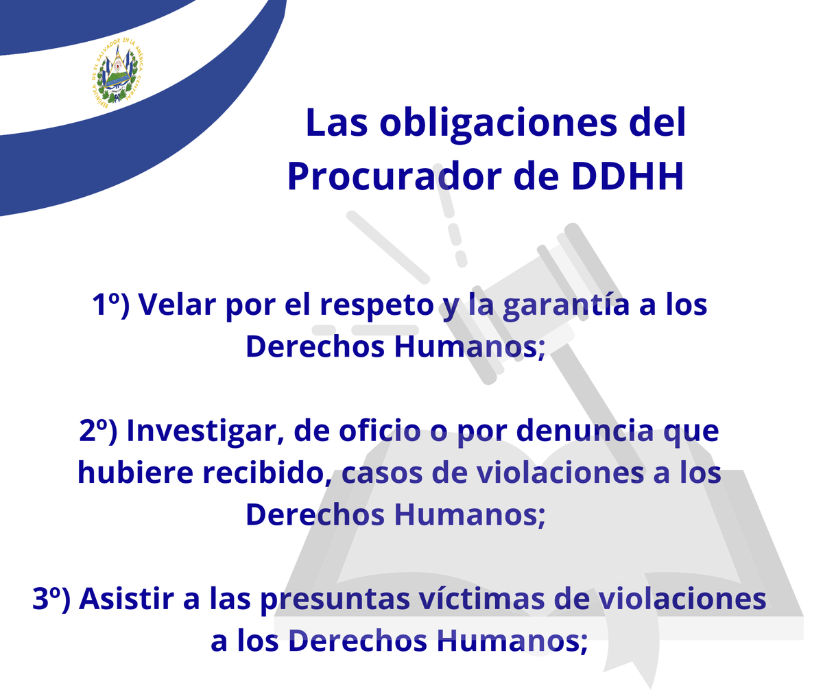 justiciaDDHH_'s tweet photo. 👩⚖️👨⚖️|| #SabíasQue las obligaciones del Procurador para la Defensa de los Derechos Humanos son tres 👇
#ElSalvador
#TusDDHH https://t.co/ZgvtxzdEUX