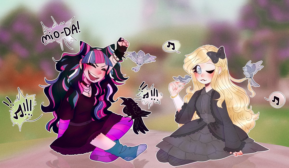 SHSLCABIDE's tweet photo. [ @jellyintheocean ]

aquele desenho das meninas
que eu disse que ia fazer 😳

Ibuki com um corvo sim pq eu fui
pensar em que pássaro no mundo
ia conseguir fazer o vocal dela e
lembrei que corvo é só um
papagaio gótico . https://t.co/XQYH4lBMDa