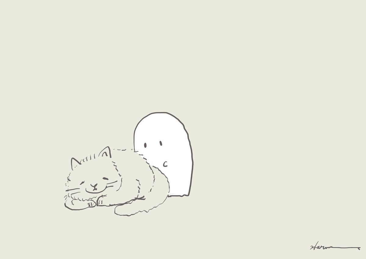 ねこをみつめるおばけ Ghost stares at the cat. 