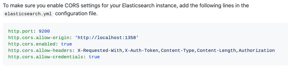 4. modify /usr/local/etc/elasticsearch/elasticsearch.yml to add the following: > copy/paste text is here:  https://github.com/appbaseio/dejavu