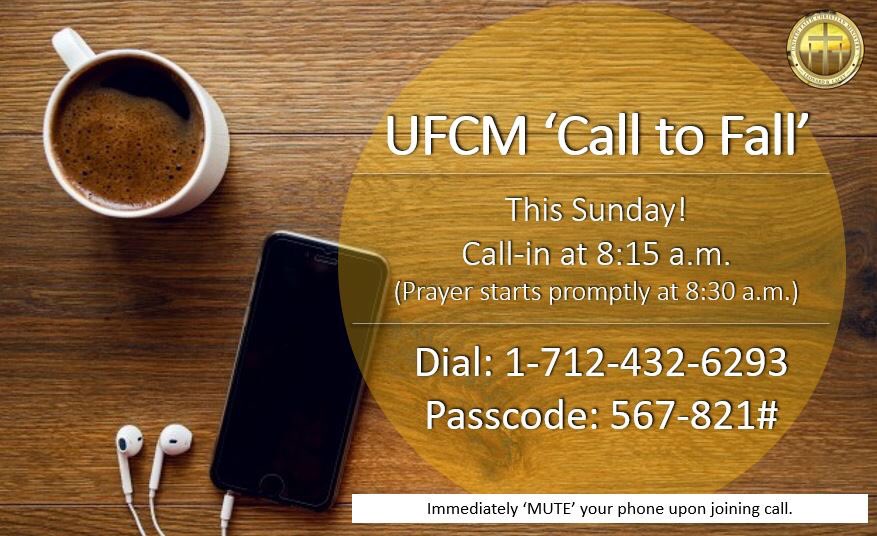 TheRealUFCM's tweet photo. Join us this and every Sunday morning for our Unity Prayer Call, where we fall to our knees before the Throne of Grace!

Prayer starts promptly at 8:30 a.m. ET

Dial: 1-712-432-6293;    Passcode: 567-821# https://t.co/9Bon40XXYc