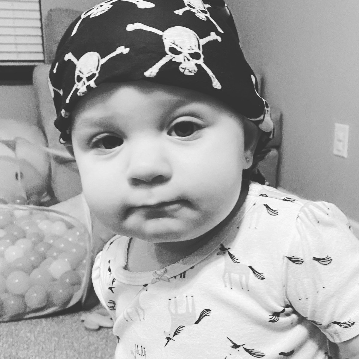 NicoleBeckwith's tweet photo. Half pirate half unicorn, completely dangerous. #BadassBaby Sheโs assessed the room and knows all the exits and three ways to kill you. https://t.co/JzHRUk0QNv