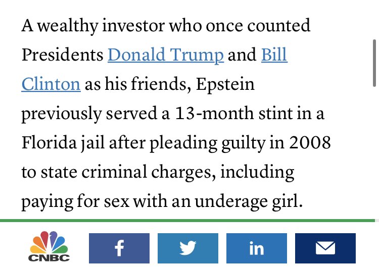 And  @CNBC mentions that Bill Clinton and Epstein we’re pals, but similarly ignores the flight logs. Funny how that works.